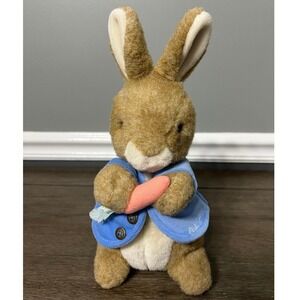 Vintage Eden Peter Rabbit Plush Stuffed Animal Toy‎ with Carrot Blue Jacket